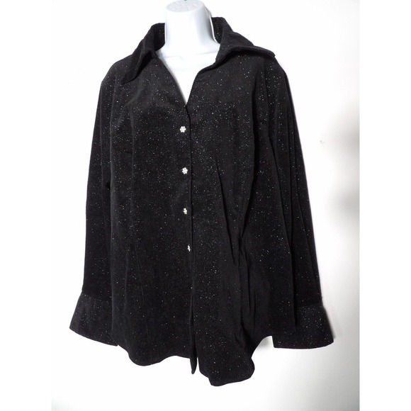 Susan Graver Style Jacket Black Glitter Faux Suede Black Rhinestone Button 1X Ne - Picture 1 of 10
